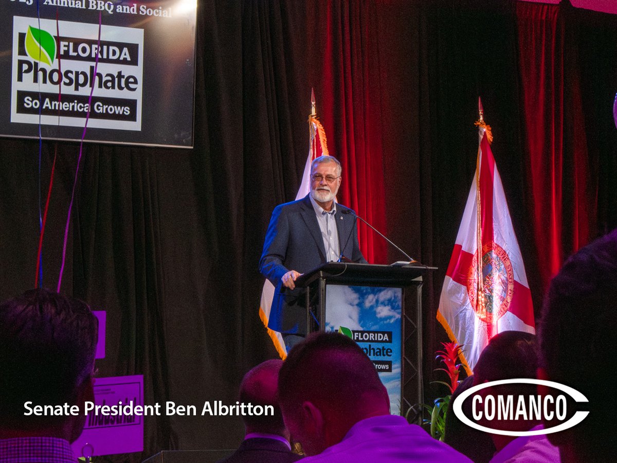 COMANCO's tweet photo. COMANCO was proud to attend the 25th Annual Florida Phosphate Political Committee (FPPC) BBQ & Social in Lakeland, FL! Last night, we joined industry peers, policymakers, and business leaders to celebrate and support Florida’s phosphate industry.

This year’s program featured remarks from Governor @RonDeSantis, @PolkCoSheriff Grady Judd, Senate President Ben Albritton (@Sen_Albritton), Lieutenant Governor @JayCollinsFL, Attorney General @JamesUthmeierFL, CFO Blaise Ingoglia (@GovGoneWild), and Agriculture Commissioner @WiltonSimpson—all reaffirming their commitment to this vital sector that powers our economy and feeds the world.

Attendees also heard valuable industry insights from Ryan Tyson of @TheTysonGroup, Karen Swager of The @MosaicCompany, and Mike Dirham of @NutrienLTD.

We’re honored to support the FPPC and the continued success of Florida’s phosphate community. Read more about COMANCO’s involvement and event highlights here: https://t.co/H19gsXLzKs

SAFETY ★ QUALITY ★ SERVICE

#COMANCO #FPPC #FloridaPhosphate #PhosphateIndustry #Mosaic #Nutrien #FloridaAgriculture #RonDeSantis #GradyJudd #BenAlbritton #JayCollins #JamesUthmeier #BlaiseIngoglia #WiltonSimpson #FloridaMining #Sustainability #TeamCOMANCO
