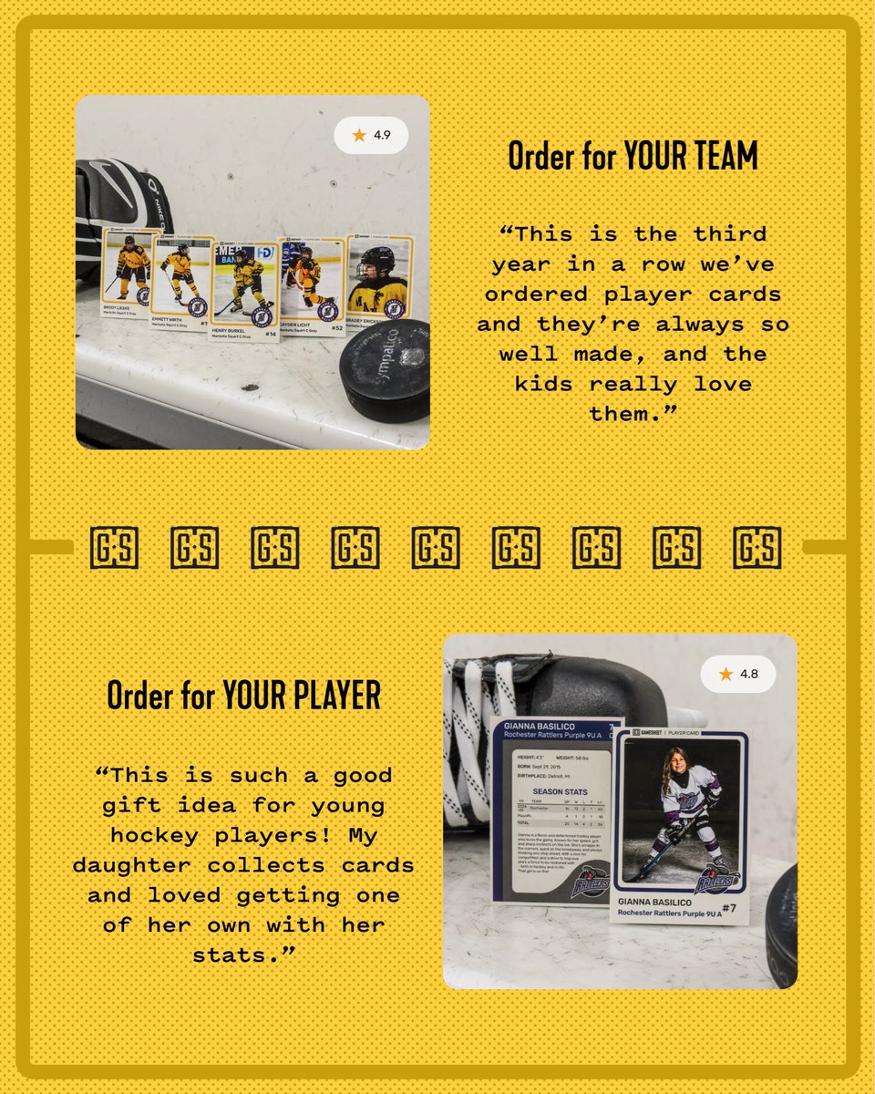 GameSheetInc's tweet image. Introducing something new from GameSheet 🏒✨  

Your stats, your photos, your story — on real collectible player cards. 

Designed for the players, parents, and coaches who make every season unforgettable.  

🚨Get yours: playercards.store  

#GameSheet #PlayerCards