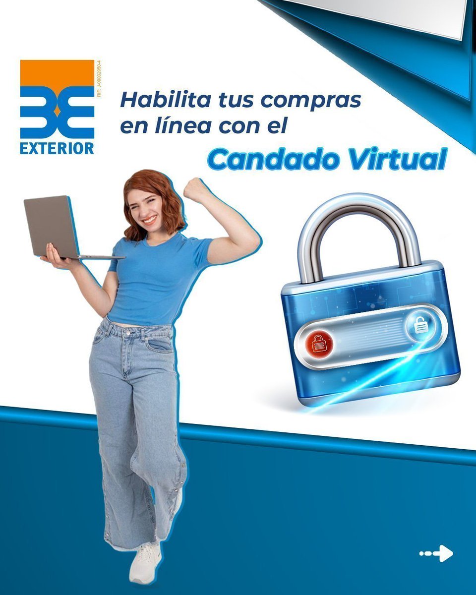 BancoExterior's tweet photo. ¡Activa el Candado Virtual! 🔒 Seguridad extra para tus compras en línea con tu Tarjeta Exterior Prepagada en Divisas.
No olvides cerrar el candado al finalizar tu transacción.
¡Haz clic y entérate! https://t.co/4TXxkjaqYz
#BancoExterior #SeguridadOnline #CandadoVirtual #Venezuela