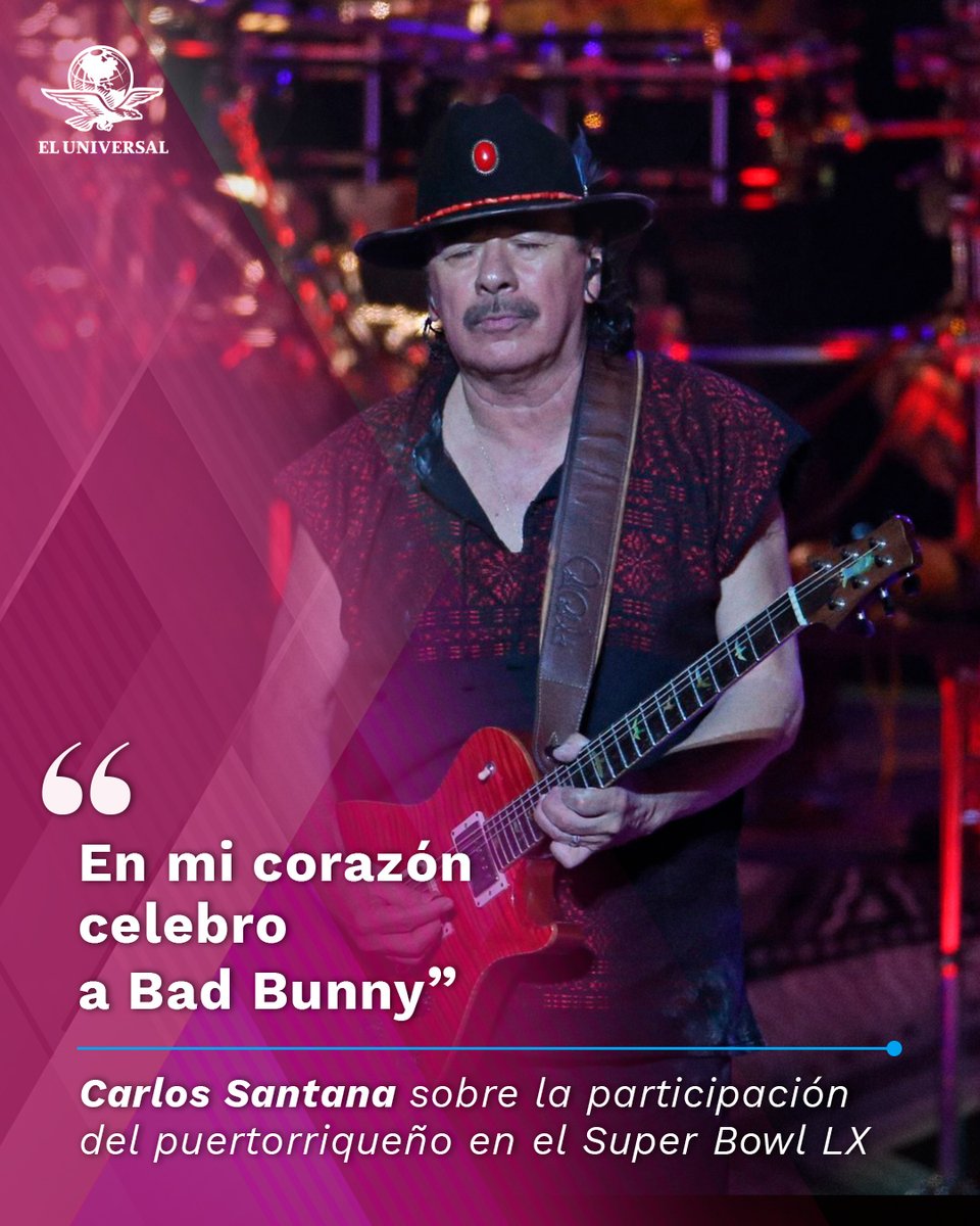 El_Universal_Mx's tweet image. ¿Orgulloso de Bad Bunny? 😳 Carlos Santana expresó su emoción por Bad Bunny, ya que cantará en el show del Super Bowl LX 🗣️

eluniversal.com.mx/espectaculos/c…