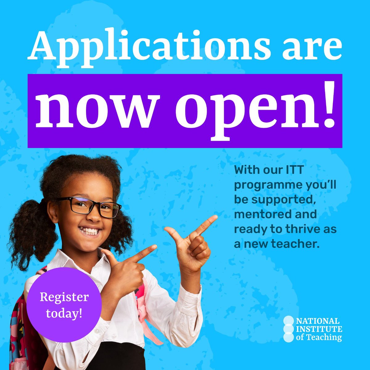 LEOacademies's tweet image. 📢 Applications for Initial Teacher Training are now open.
Have you considered teaching? This could be the year you take the first step.
Register today, and train to teach with @NatInstTeaching & @LEOacademies.
👉 buff.ly/nGowULb
#ITT #GetIntoTeaching ✏️