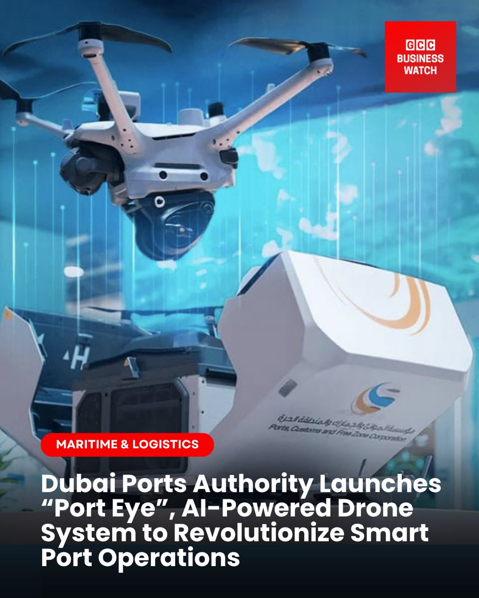 Dubai Ports Authority launches “Port Eye”, an AI-powered drone system redefining port safety &amp; sustainability. #GCCBusinessWatch

هيئة موانئ دبي تطلق "عين الميناء" بنظام ذكاء اصطناعي يرفع سلامة الموانئ واستدامتها. 
Read the Full Story: lnkd.in/gpFD5vp3