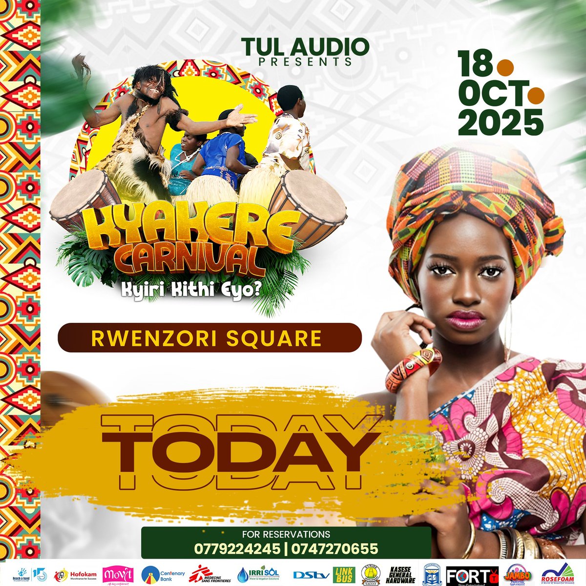 Finally :  Kyakere Carnival is Happening  Today at Rwenzori Square in Kasese Town 

It will feature various activities, including a cultural food exhibition, sensitization on fighting teenage pregnancies, and music performances. 

The entry fee is 10,000 shillings for ordinary