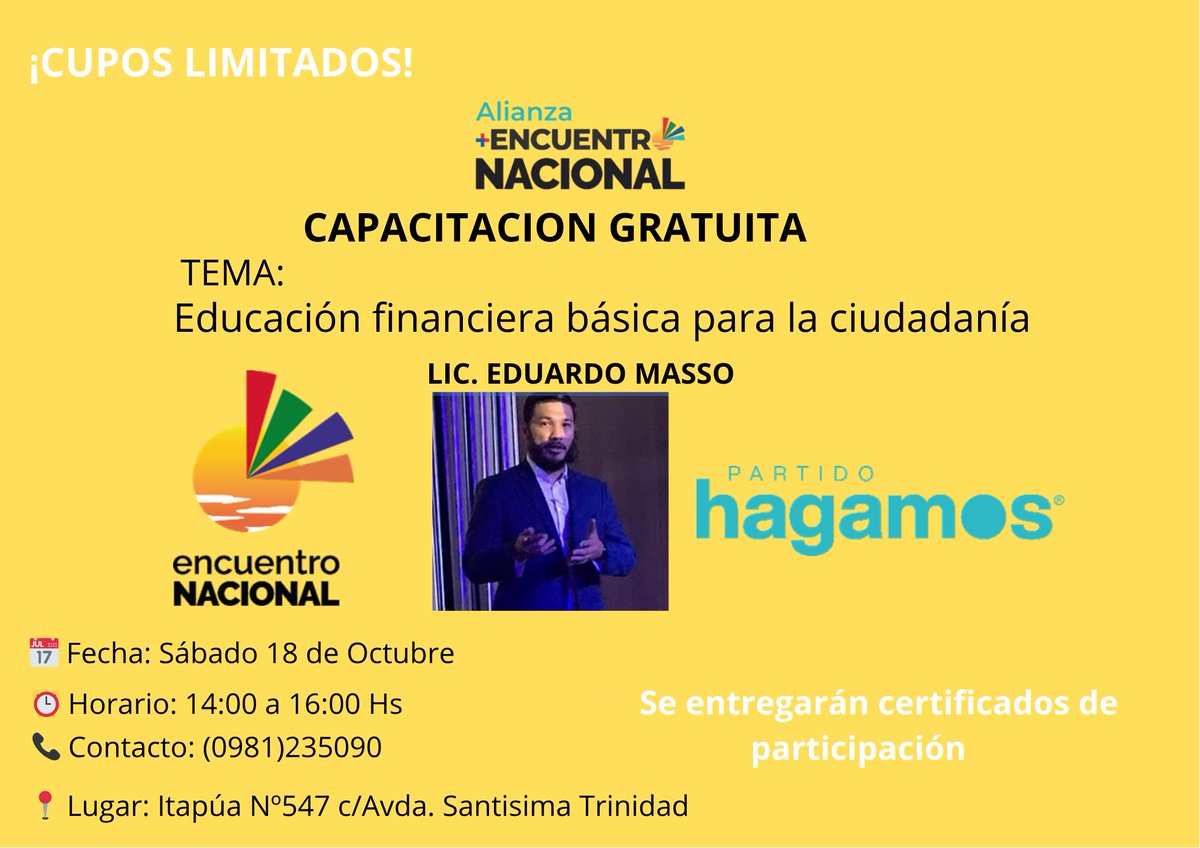 Te invitamos a participar de esta capacitación gratuita que organiza la Alianza Encuentro Nacional para toda la ciudadania. Te esperamos desde mañana de 14 a 16 hs.