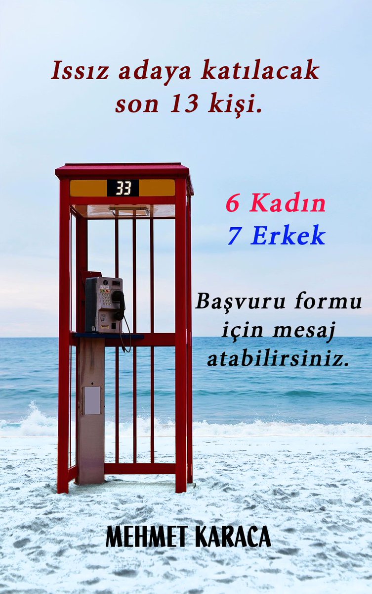 Adaya katılacak son 13 kişinin ardından kitabın birinci bölümü sona erecek. 17 kadın 16 erkek olacak. Son koltuklar artık.  Adaya katılmak için bana mesaj atabilirsiniz. #Romanika
📚🏝️romanika.app/numarayi-hatir…