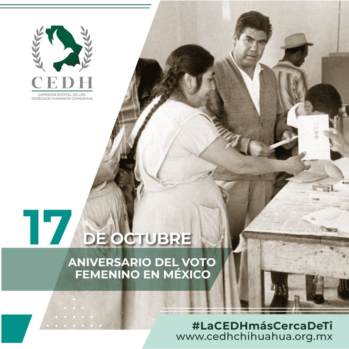Hoy conmemoramos un día histórico para los derechos humanos y la igualdad: el reconocimiento del voto de las mujeres en México, decretado el 17 de octubre de 1953.