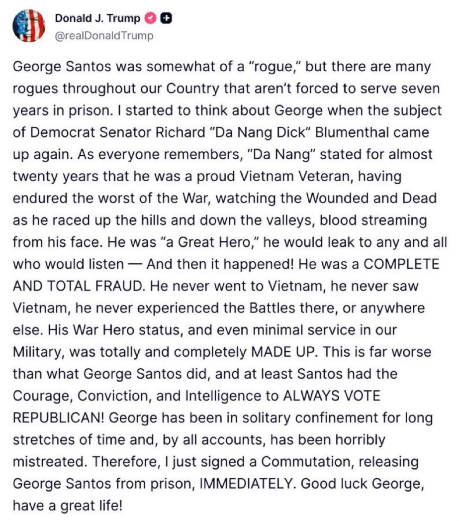 Trump commutes George Santos’ prison sentence, releasing him from prison.