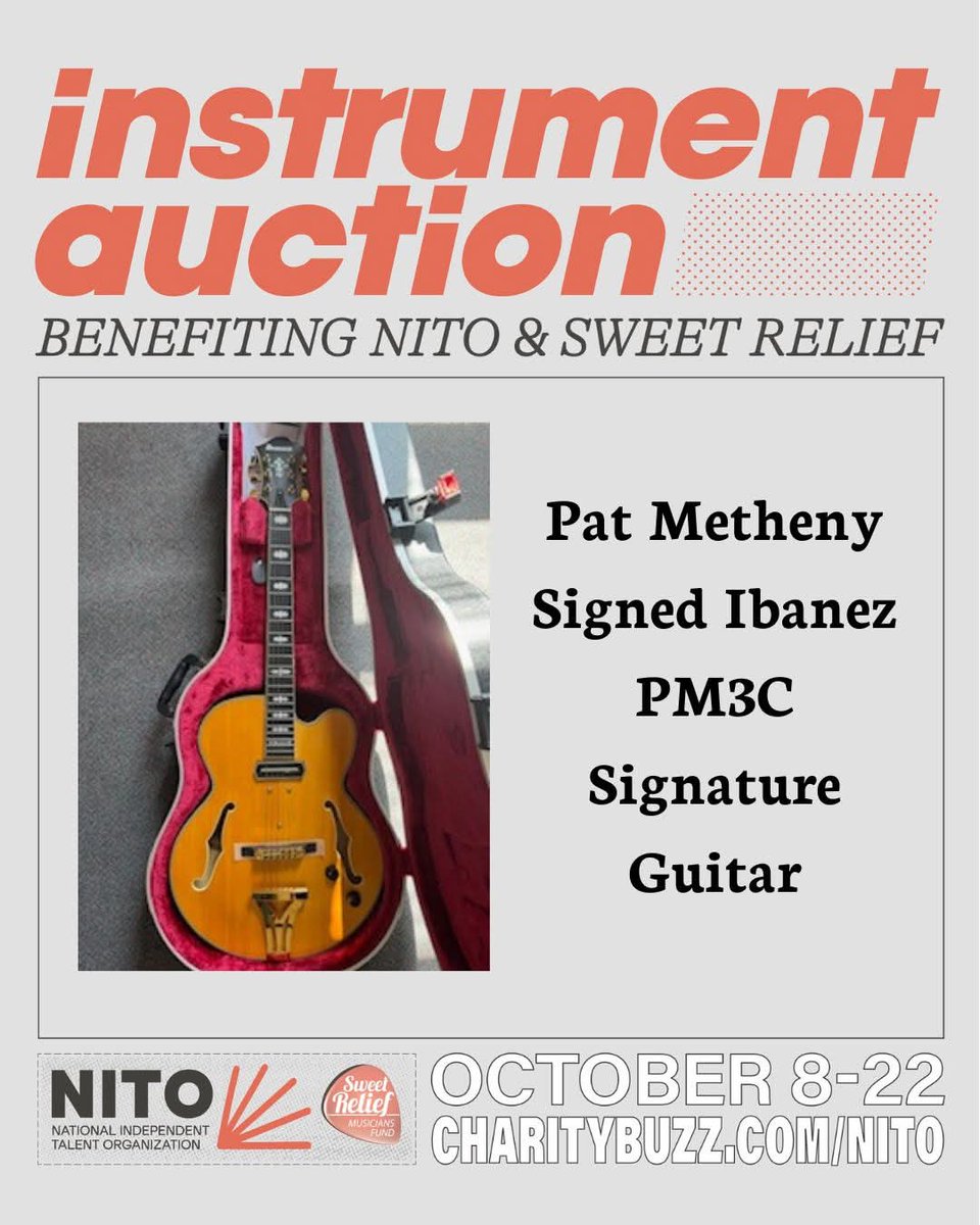 LibrarySheet's tweet image. A rare chance to bid on a Pat Metheny Signed Ibanez Guitar to support a worthy cause.

National Independent Talent Organization and Sweet Relief Musicians Fund have united for a very special charity auction. 
#smlpdf  #sheetmusic #Noten
sheetmusiclibrary.website