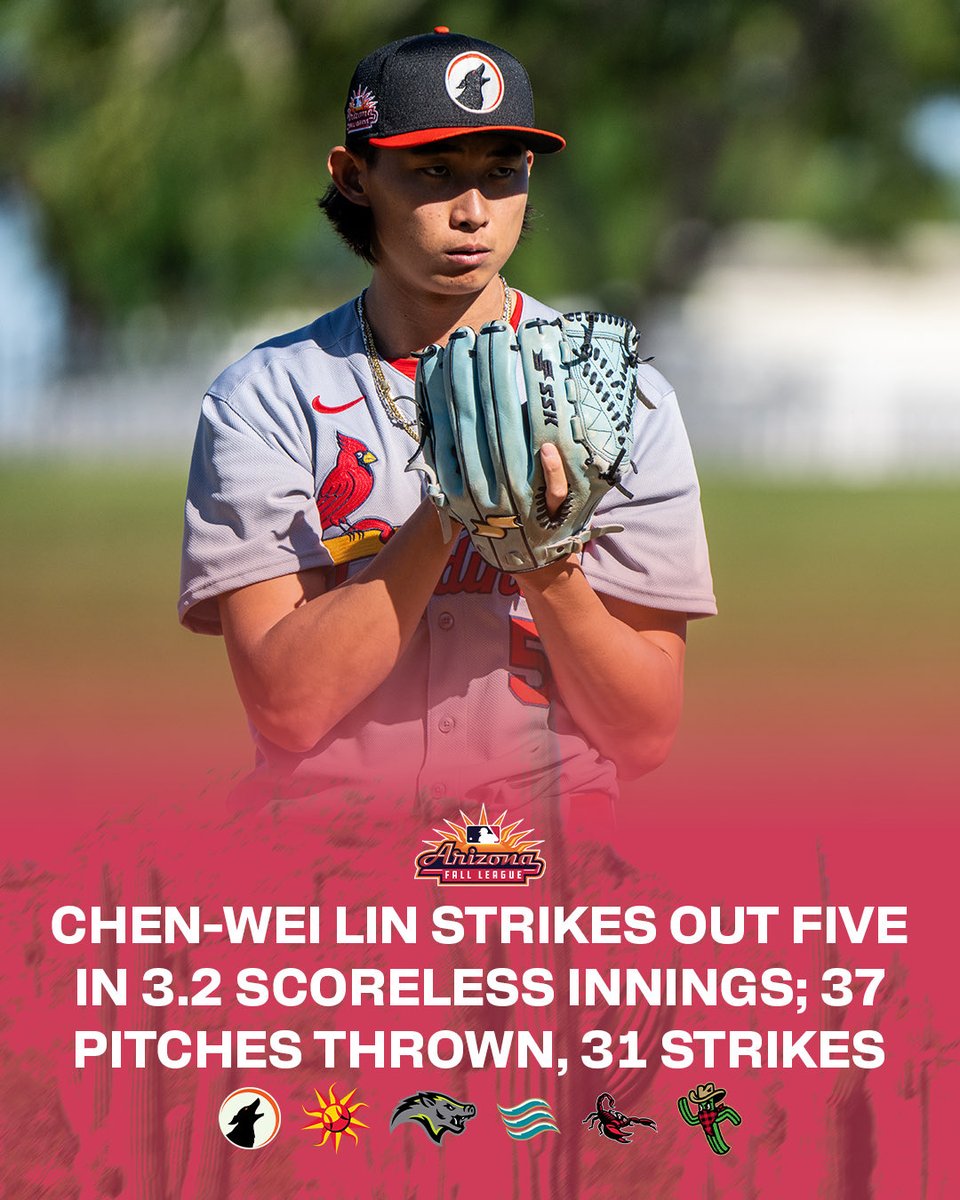 MLBazFallLeague's tweet image. Cardinals No. 16 prospect Chen-Wei Lin was incredible once again.

The 23-year-old hurled 3.2 scoreless innings with 31 of his 37 pitches being strikes. Lin has now thrown 5.2 scoreless innings this Fall with a total of 9 strikeouts.