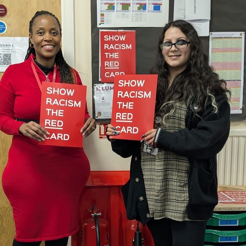 We joined together as a learning family today to Show Racism the Red Card in solidarity with others around the country 🟥 #WRD25