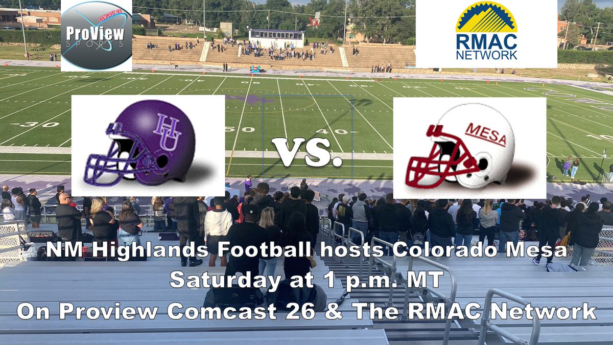 College Football, New Mexico Highlands vs. Colorado Mesa Saturday at 1 p.m. MT with <a href="/ScottGaletti/">Scott Galetti</a> and Roman Romero on The RMAC Network.
Broadcast link below.
rmacnetwork.com/nmhighlands/?B…