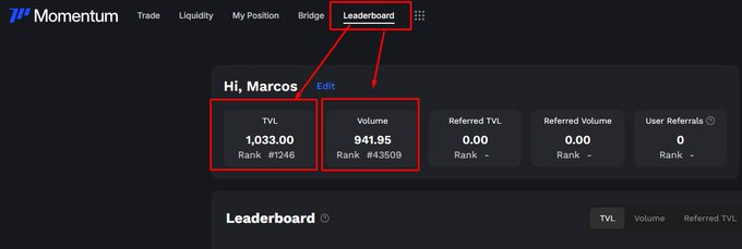 net_fontenele's tweet photo. 7) In Leaderboard you can follow your liquidity pool rank which is based on TVL (your capital placed in liquidity) which varies according to token prices and another important rank would be Volume which in this case refers to your swap exchanges, both are important and score separately.