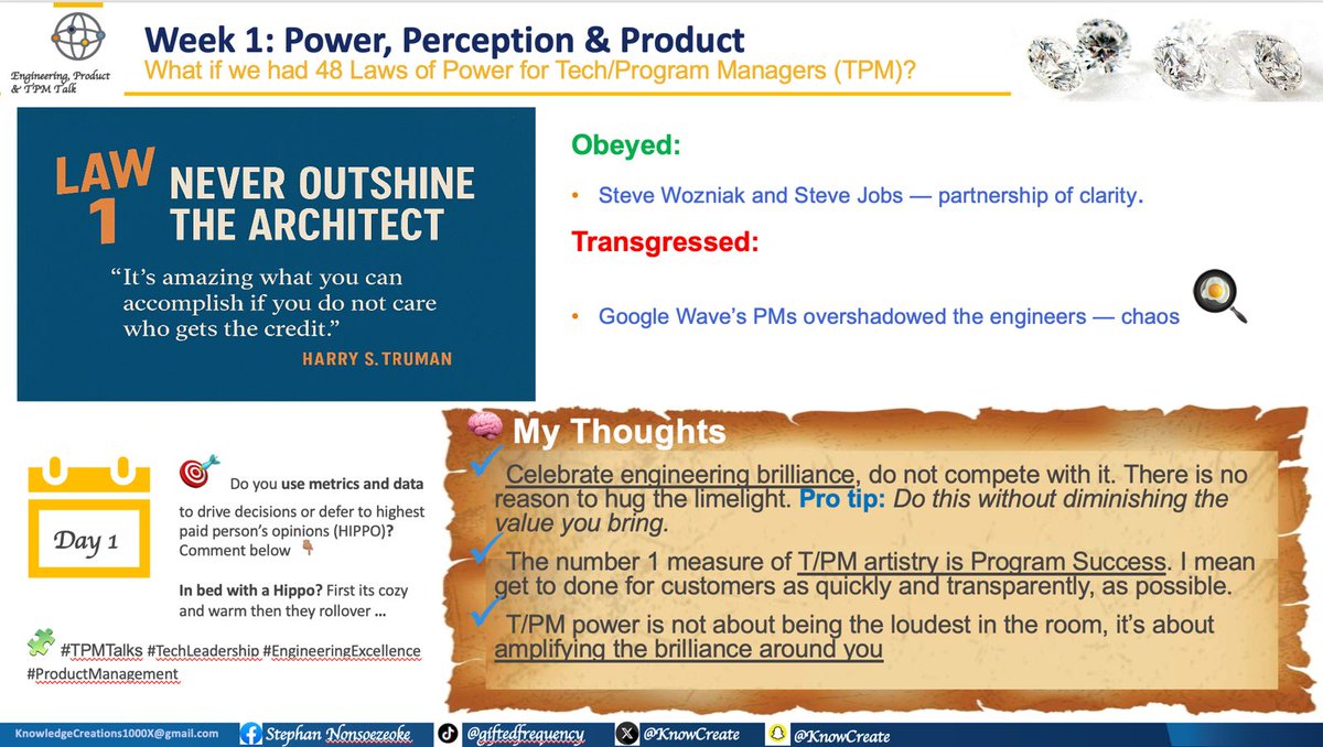 KnowCreate's tweet image. 48 laws for Tech Leaders - Day 3

Law 3 - Conceal your roadmap until ready... is an exquisite manoeuvre because you need collaboration to build and deliver an effective roadmap

#TPMTalks #TechLeadership #EngineeringExcellence #ProductManagement