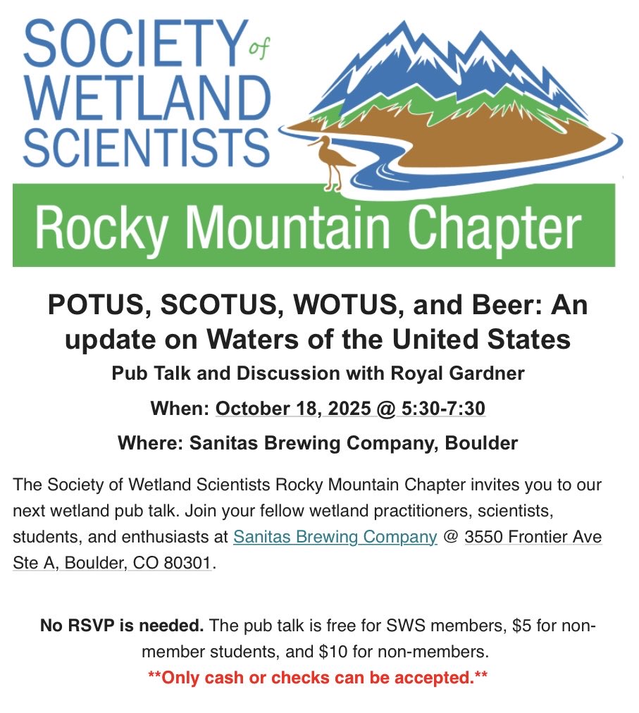 Craft brewers care about clean water! Join me  tomorrow if you are in Boulder and want to talk about WOTUS. I’ll cover the admission cost for any student attendee (but not the bar tab)