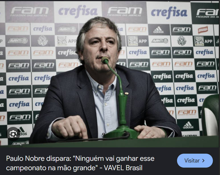 Paulo Nobre sempre esteve certo, eles não querem ganhar na bola, querem ganhar no grito, na mão grande, vivem de narrativas e teorias da conspiração.

Ta faltando a atual Presidente do Palmeiras ter pulso e dar uma coletiva assim defendendo o clube, ta demais as insinuações.
