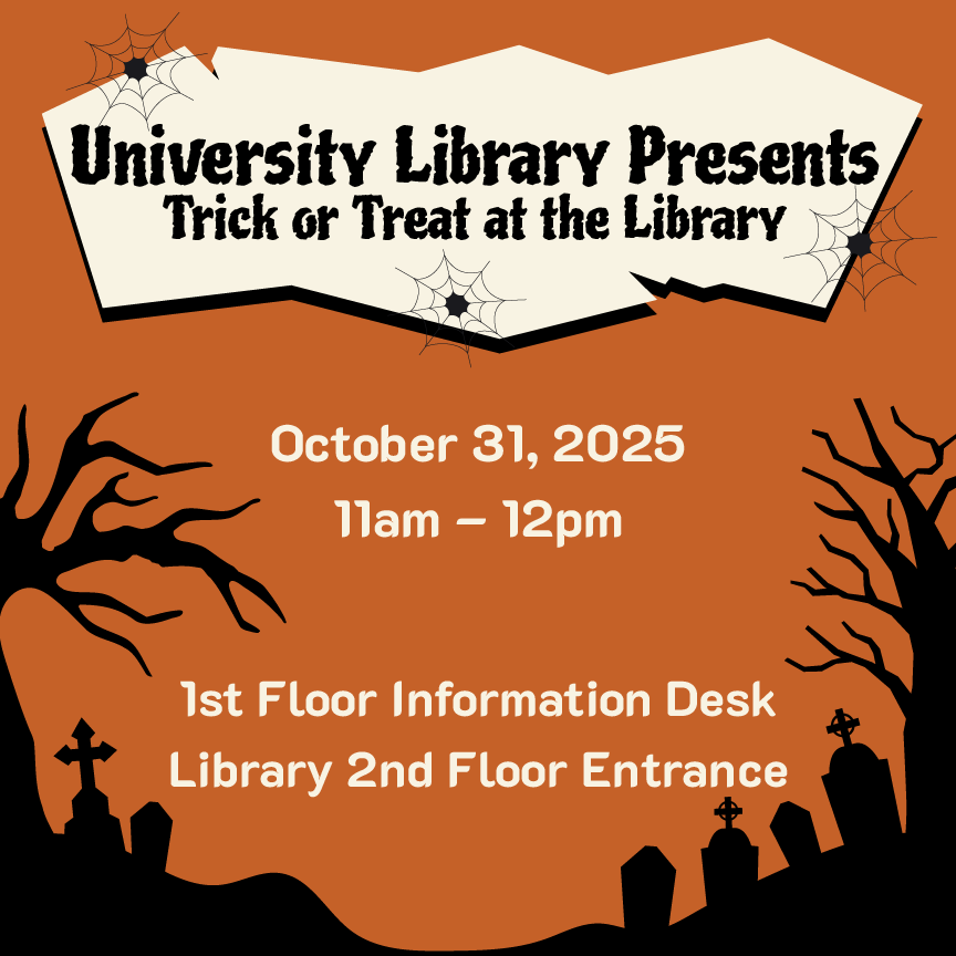 cpplibrary's tweet image. Celebrate Halloween at the library with a festive trick-or-treat event. Visit both the 1st Floor Information Desk and the 2nd Floor Library Entrance to collect some sweet treats. This event is open to all. cpp.libcal.com/event/15544978