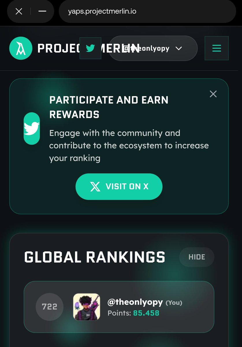 RetiredGoodBoy (@theonlyopy) on Twitter photo The <a href="/ProjectMerlinio/">Project Merlin</a> leaderboard is live, and I’m currently ranked #722. You’ll definitely see me yap about this one a lot. I’m super bullish on what the team is building. The <a href="/ProjectMerlinio/">Project Merlin</a> leaderboard is live, and I’m currently ranked #722. You’ll definitely see me yap about this one a lot. I’m super bullish on what the team is building.