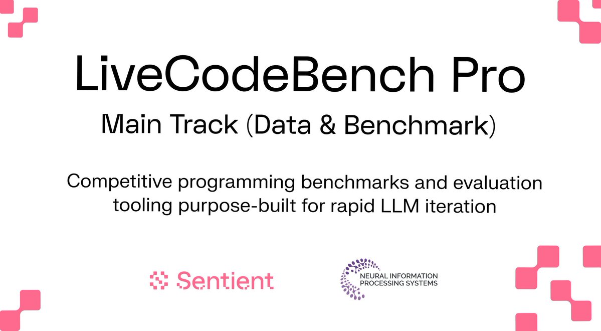 jimmywontgiveup's tweet image. LiveCodeBench Pro just dropped on @SentientAGI, and it’s a breakthrough for AI coding evaluation.
Forget toy problems. This benchmark tests true reasoning under real pressure, strict judges, fixed runtime & memory limits, and even adversarial edge cases.
What does it do?
It…