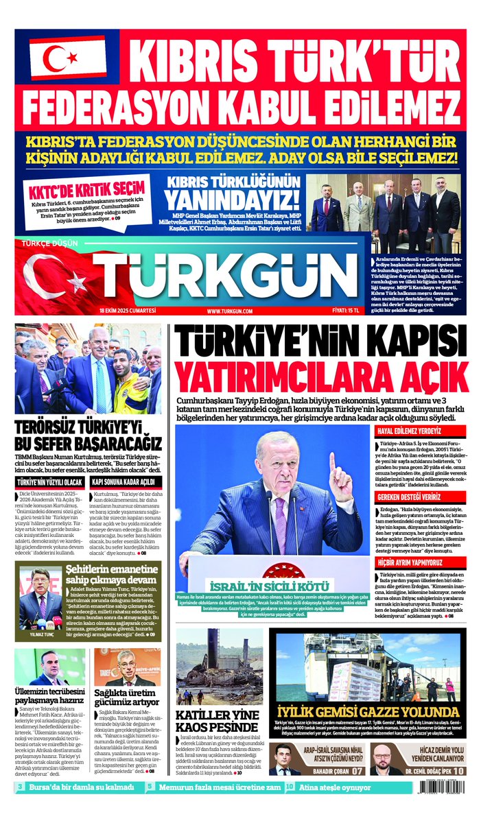 Gazetemizin 18 Ekim 2025 Cumartesi baskısını inceleyebilirsiniz... #Türkgün #turkgungazetesi