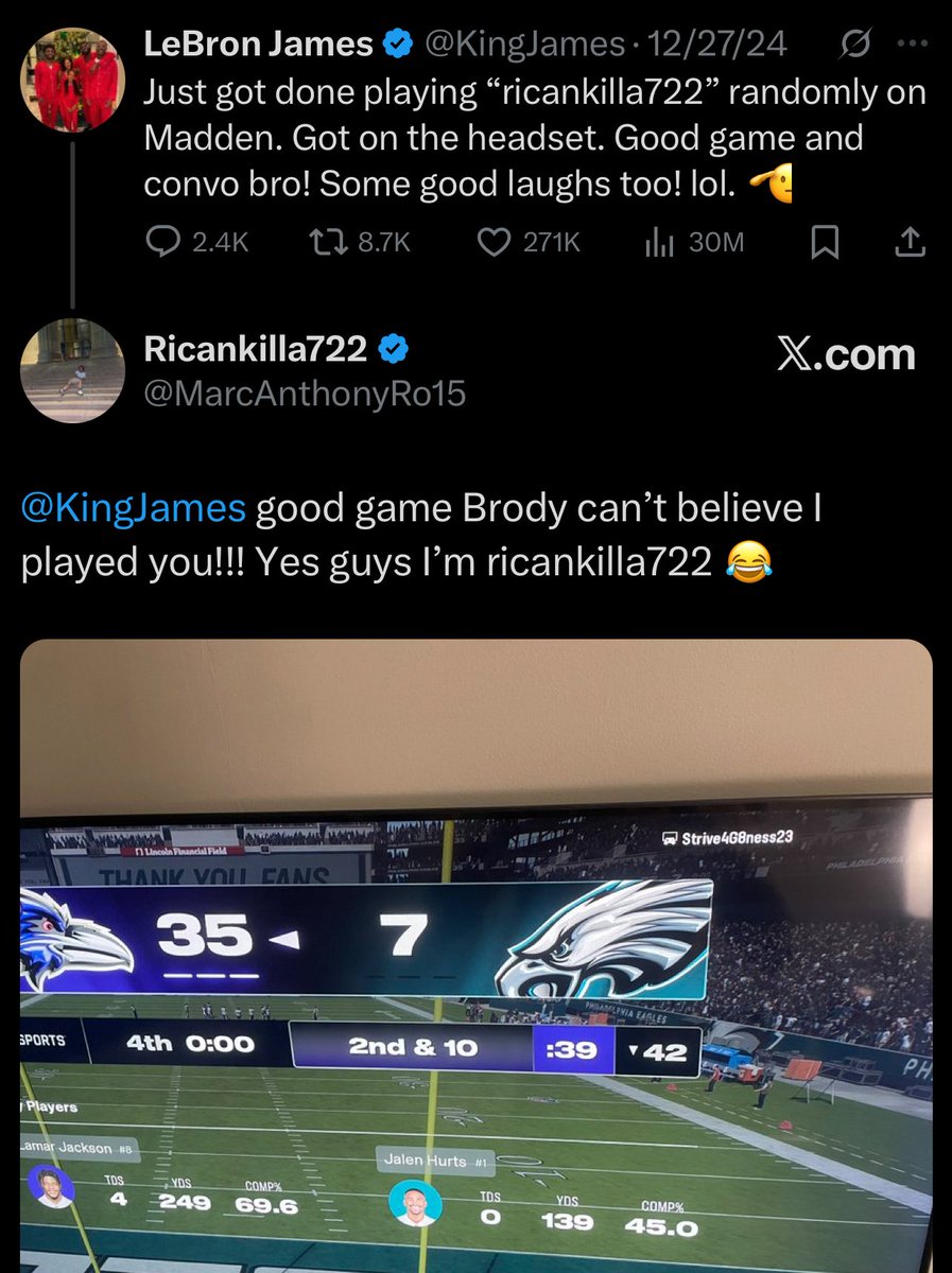 Never forget when LeBron shouted out the guy he matched with in Madden 💀