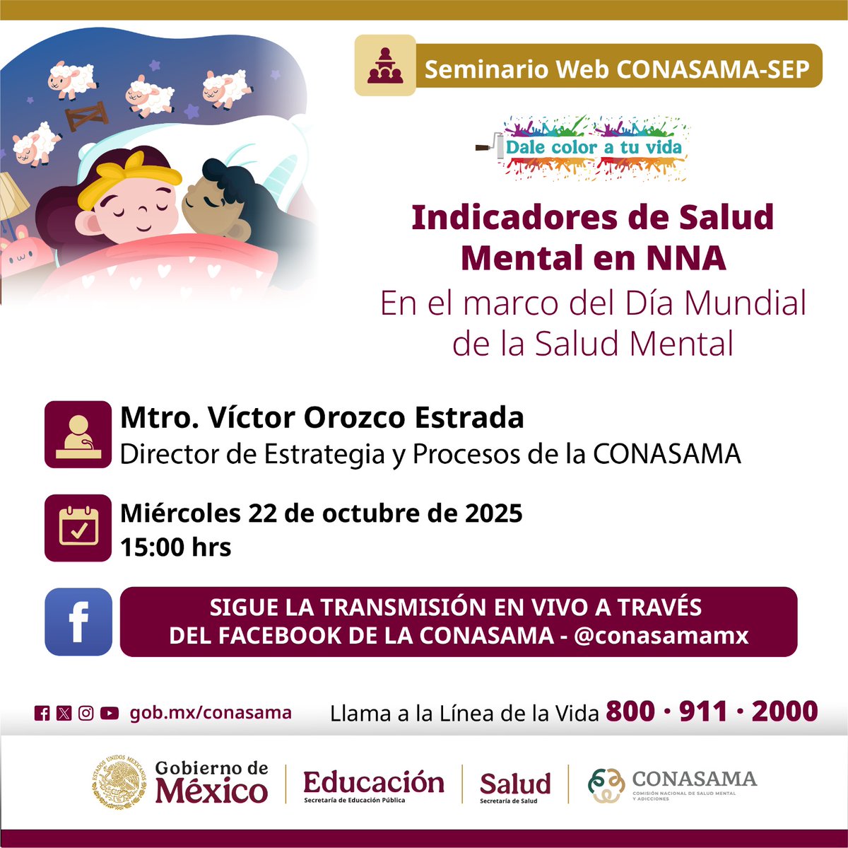 ‼️IMPORTANTE‼️
A la comunidad de la #EPO181,  se les INVITA al #seminario “Indicadores de Salud Mental en NNA” el día miércoles 22 de octubre de 2025 a las 15:00 hrs por el Canal Oficial de CONASAMA Facebook 

<a href="/SEP_mx/">SEP México</a>  
<a href="/conasamamx/">CONASAMA</a> 
<a href="/Edomex/">Gobierno del Estado de México</a> 
<a href="/SEMSedomex/">SEMS</a> 
@DEMSedomex
<a href="/dbg_epoem/">Dirección de Bachillerato General.Estado de México</a>