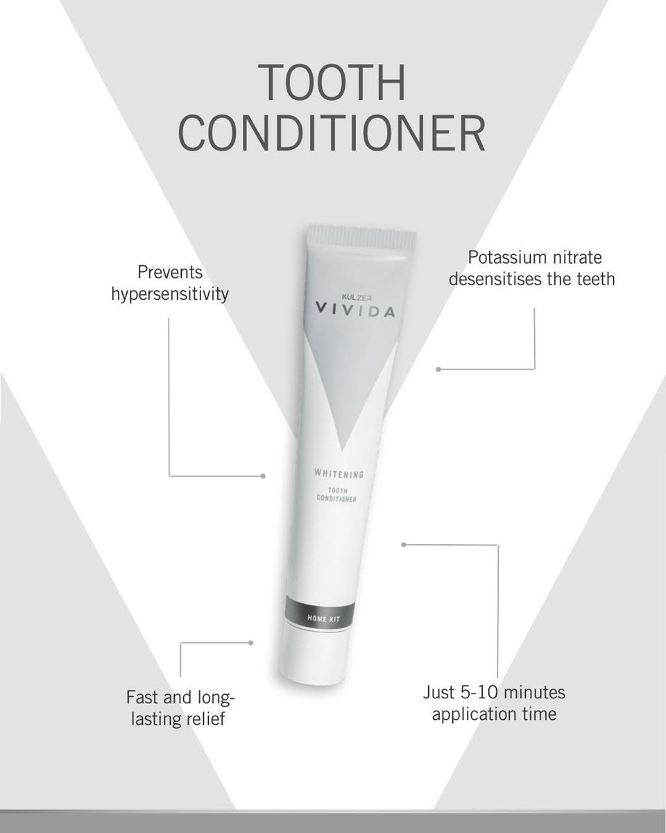 Three components for a perfect whitening experience for your patients! ✨ 

Discover more about our Pre-Whitening Toothpaste 🪥, the patented Whitening Gel ⭐, and the Tooth Conditioner 🧴, and secure your special offer today: kulzer.com/en/en/products…

#Vivida #Kulzer #MyKulzer