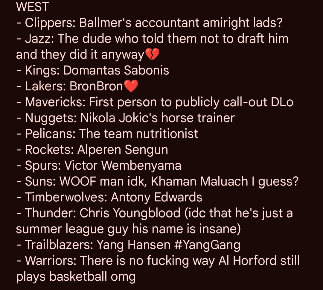 🏀Laker Donnychick🏀 (@donnyfaison) on Twitter photo Introducing the OFFICIAL DonnyFaison approved NBA players for the 2025-26 season
Disclaimer: Anyone not on this list is a bad person until I say otherwise Introducing the OFFICIAL DonnyFaison approved NBA players for the 2025-26 season
Disclaimer: Anyone not on this list is a bad person until I say otherwise
