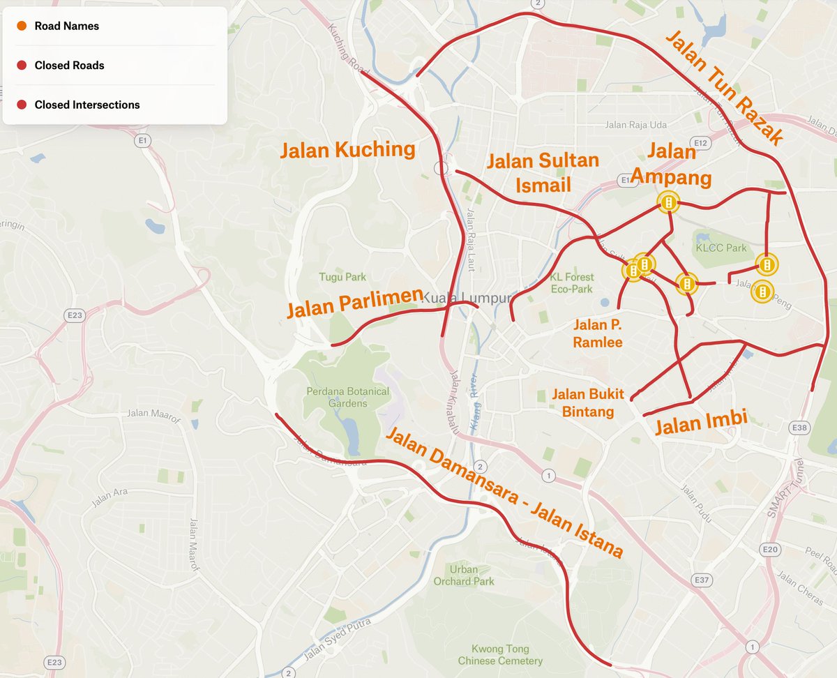 Lots of people are probably visual learners (myself included!) and would probably appreciate a visual guidance of roads expected to close in downtown KL during the ASEAN Summit rather than having a PDF handout so here is one below: