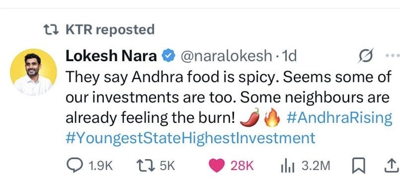 PonnavoluSudha's tweet photo. అవునా 🤔

Even Ajay Kalvakuntla endorse @naralokesh as a better IT minister 

Appreciate his honesty 👏 https://t.co/4djHLMiGT8
