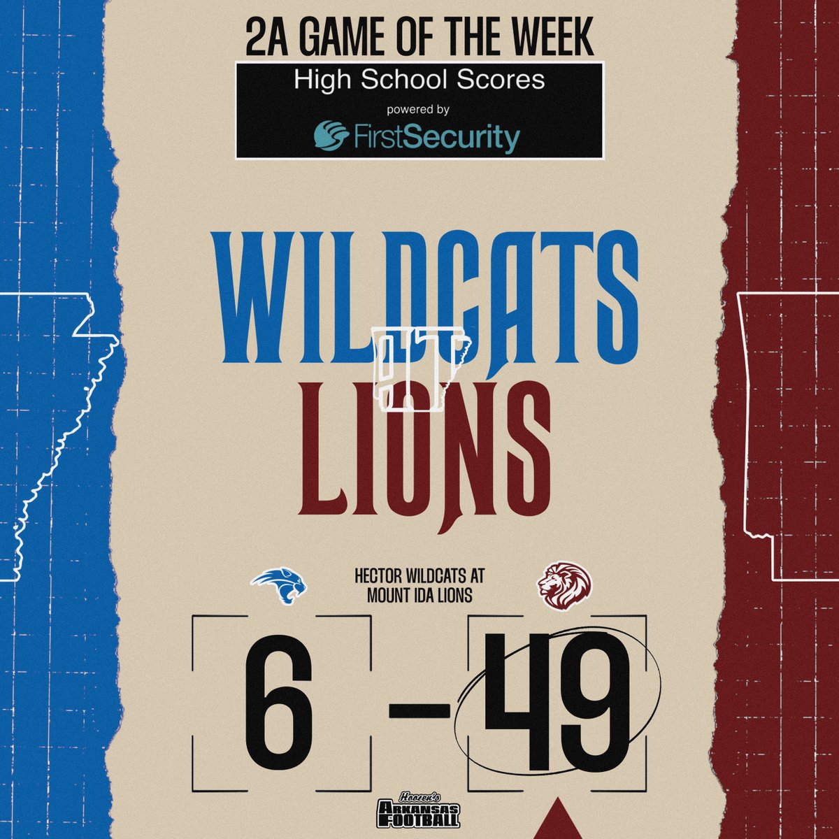 HootensARFootball (@hootensarfball) on Twitter photo First Security Bank Scoreboard | 2A Game of the Week
-FINAL-
2A | Hector: 6
2A | Mount Ida: 49
#ARHSFB <a href="/FSBank/">First Security Bank</a> First Security Bank Scoreboard | 2A Game of the Week
-FINAL-
2A | Hector: 6
2A | Mount Ida: 49
#ARHSFB <a href="/FSBank/">First Security Bank</a>
