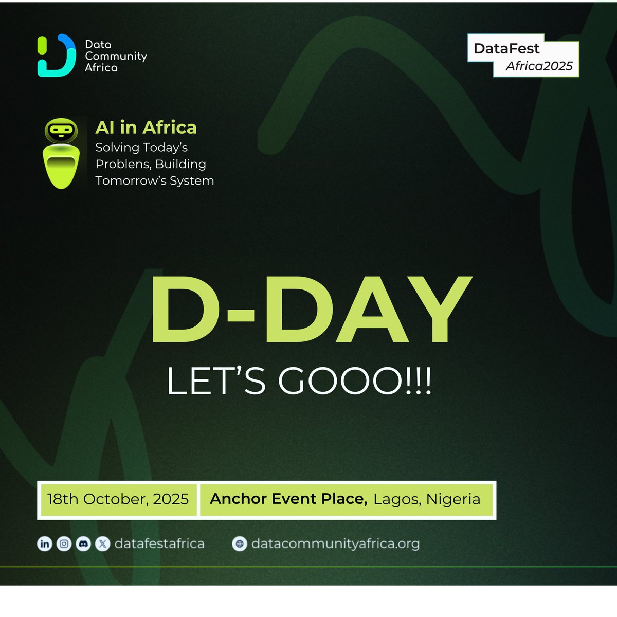 #DataFestAfrica2025 is finally here! 🔥

The sessions, the speakers, the community, everything we’ve been waiting for all year happens today! 💙

We can’t wait to see you at Anchor Event Place, Lagos.

Drop an emoji if you’re excited for #DataFestAfrica2025 too! 👇🏾

#DFA25