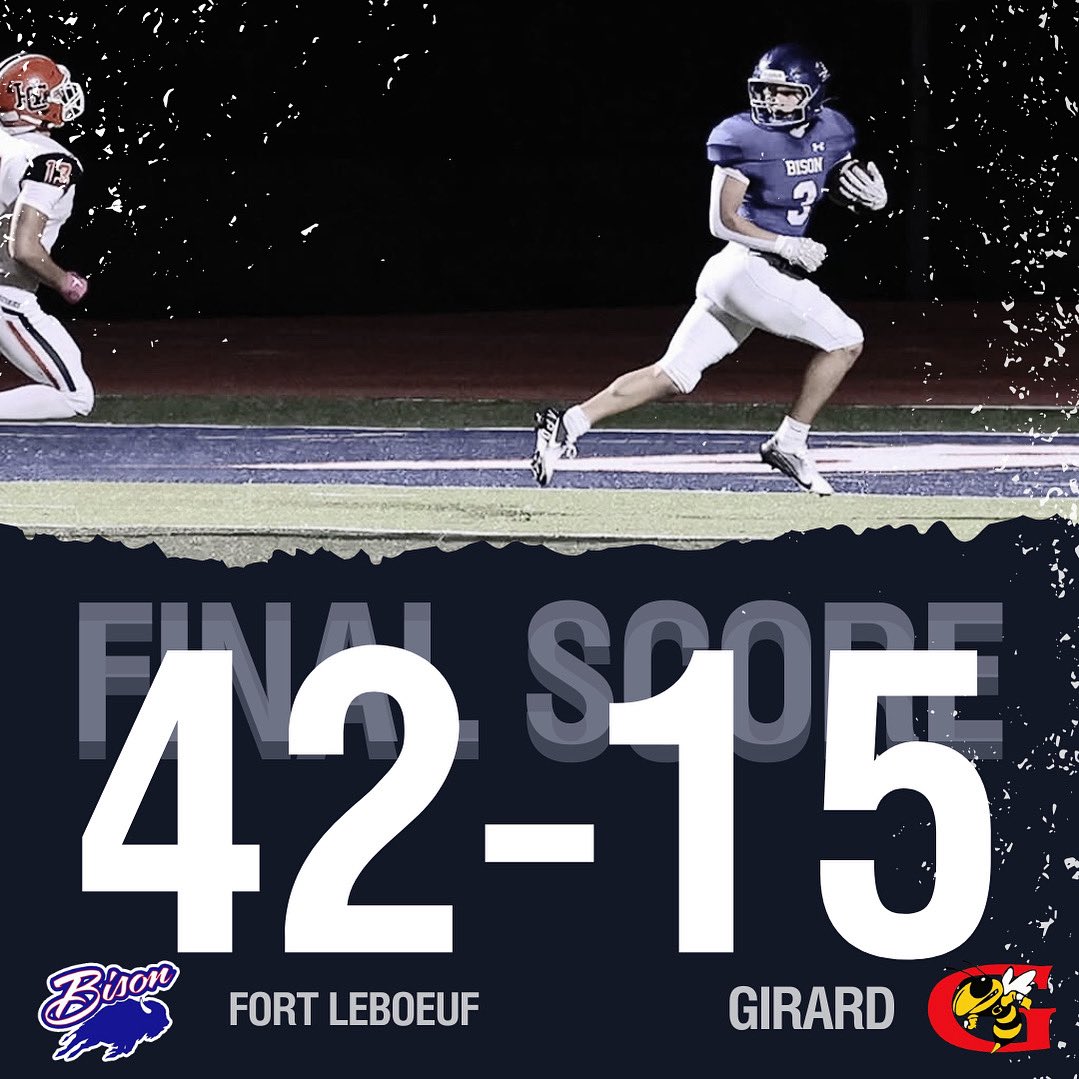 REGION CHAMPS!! Your Fort LeBoeuf Bison win the region 5 title outright tonight with the win over Girard! Great energy and effort all around. The Bison will be back home next week as we take on Mercyhurst Prep! LETS GO BISON!! 🦬 💪