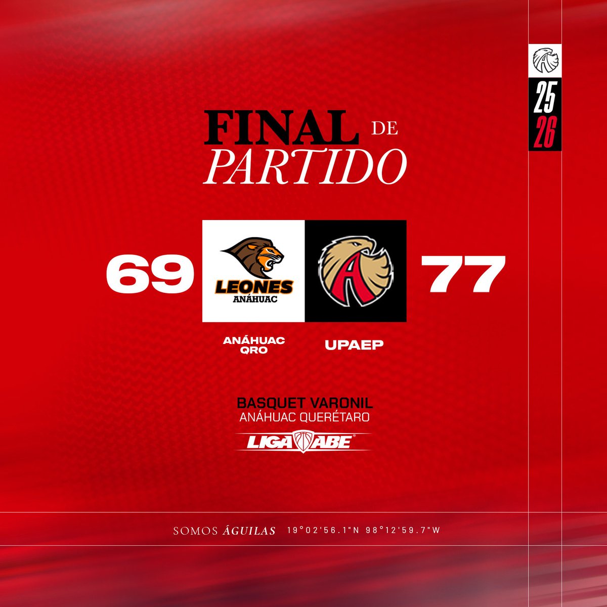 Nuestras Águilas  🦅 de básquetbol varonil obtienen la victoria de visita ante la Anáhuac Querétaro 

¡A seguir manteniendo el ritmo!

#SomosÁguilas