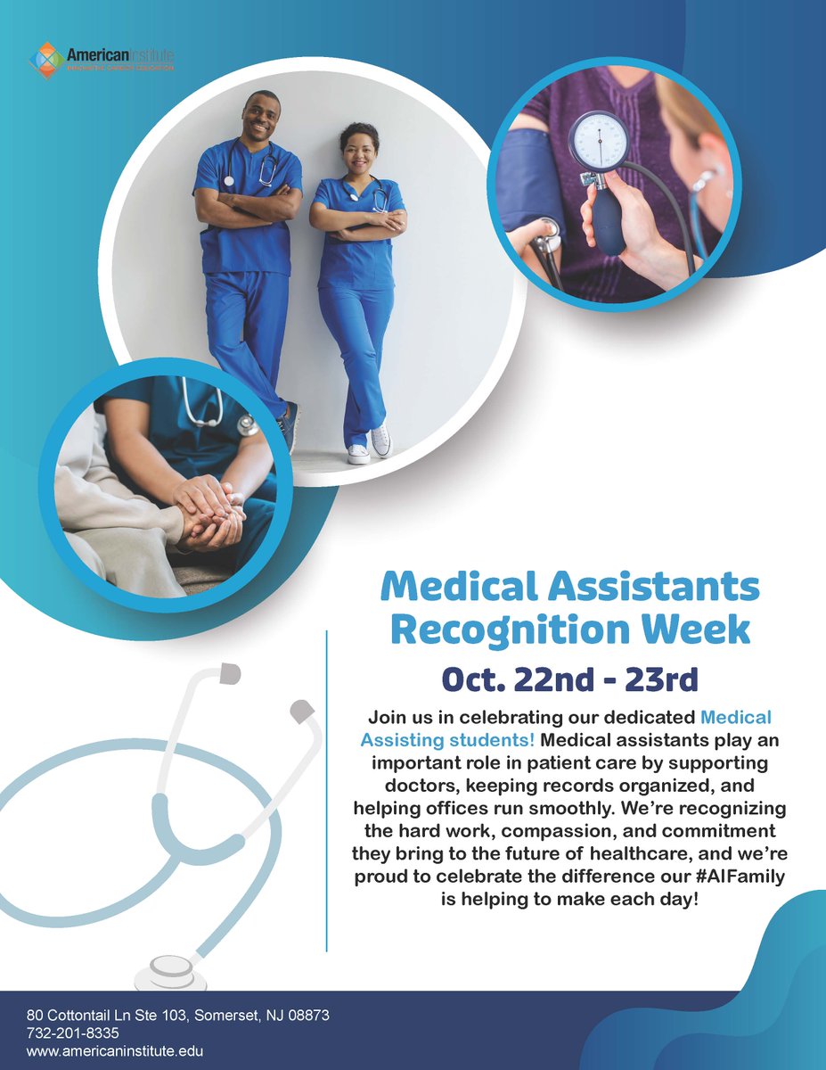 aischoolfamily's tweet image. Join us in celebrating our dedicated Medical Assisting students! Medical assistants play an important role in patient care by supporting doctors, keeping records organized, and helping offices run smoothly. We’re recognizing the hard work, compassion, and commitment they bring to…