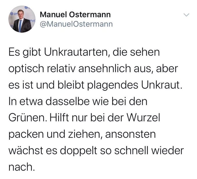 <a href="/Rosa24772115/">Rosa Bio Pomodorina🇺🇦 🇮🇱💚 📯</a> wenn man die Post von #Ostermann kennt, war es ganz klar, das er in diese Gruppe der #AFD und #WerteUnion zu Hause ist....
warum lässt der <a href="/DPolGBPOLG/">DPolG Bundespolizeigewerkschaft</a> diese Aussagen unkommentiert zu und lässt ihn so gewähren....???