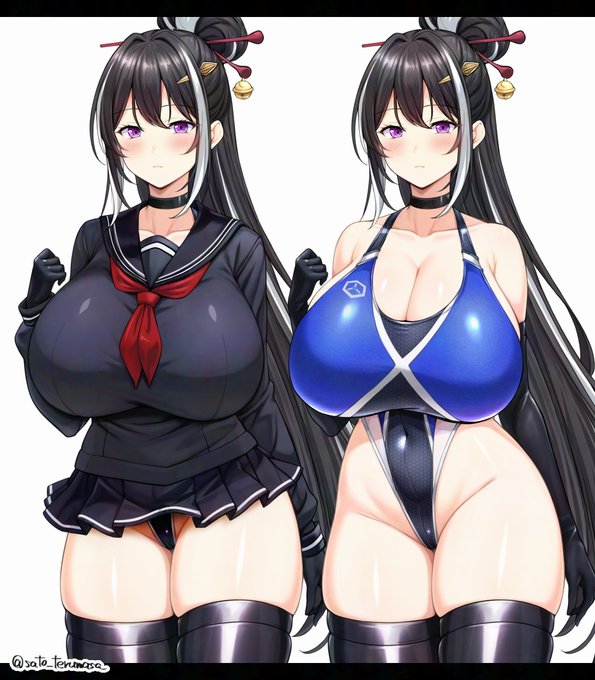 Skeb144:よそのこ(ニウイ)さん、超ミニセーラー服+超ハイレグ競泳水着立ち絵 