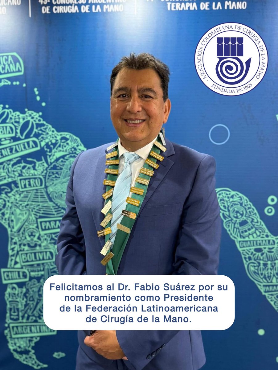 La Asociación Colombiana de Cirugía de la Mano, ASOCIMANO, felicita a su expresidente, Dr. Fabio Suárez, por su nombramiento como Presidente de la Federación Latinoamericana de Cirugía de la Mano.

¡Le deseamos muchos éxitos en esta nueva etapa profesional!