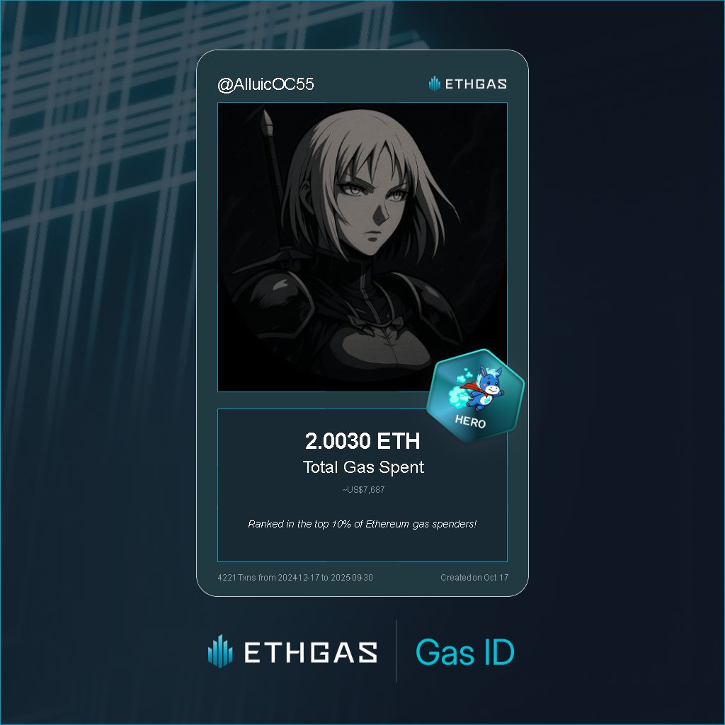 Leveled up in the Great Gas Reckoning with ETHGas! 💪

Hero Jack status: 2.003 ETH gas spent, 1500 Beans earned—supporting the Gasless Future!

Claim your Gas ID at ethgas.com/community/gas-…