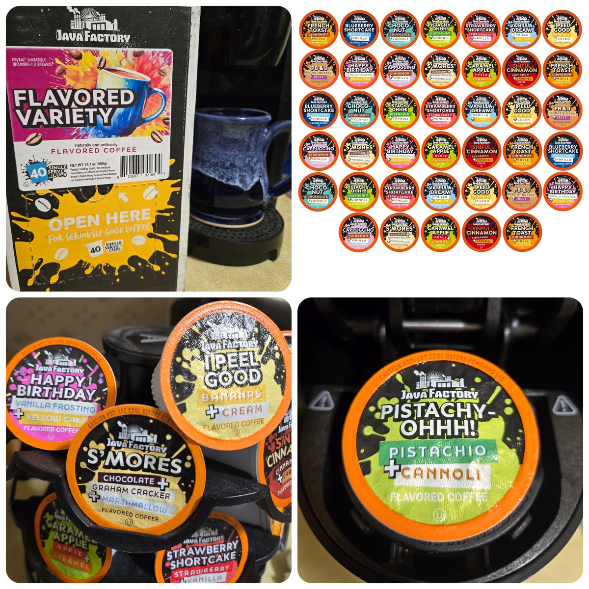 Looking for some variety with your morning coffee? My top 1 is the Pistacy--ohhhh!

<a href="/javafactory/">Java Factory Roasters</a>  Flavored Coffee Pods, Variety Assorted Sampler Pack, 40 Count    ➡  amzn.to/42H2dGY