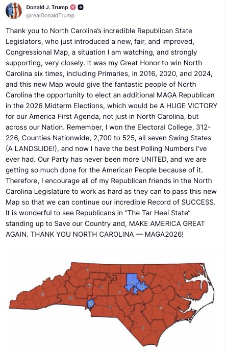 North Carolina has officially proposed a redrawn congressional map that will add more to the GOP majority!

HUGE!