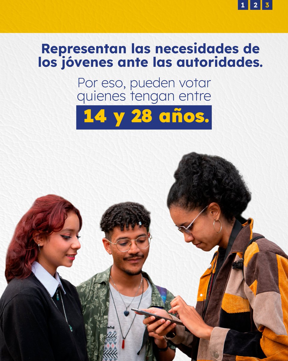 #ParticiparEsDemocracia | Jóvenes entre 14 y 28 años, ¡es su momento de decidir y votar! 

Este 19 de octubre se realizarán las elecciones de los próximos Consejos de Juventud. Espacio de participación, vigilancia y control de gestión pública que fortalece la voz de la juventud.