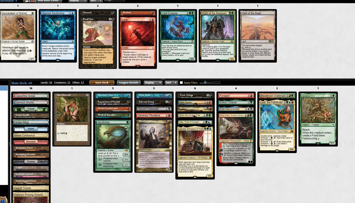 NoahelW's tweet photo. I've recently watched your video concerning proactivity above all else and following the drafting guide concepts.

Strangely, I began getting passed power as soon as I started following your guide and wheeling minsc and boo...

Any suggestions for this deck? 

@CalebGannonMTG https://t.co/egnmPmT3iV