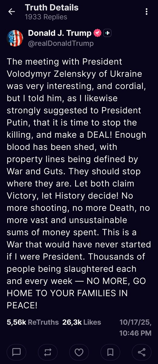 Das Ergebnis ist vorhersehbar. Es bedeutet mehr Krieg, mehr Leid und mehr verbrannte Erde auf europäischem Boden. Doch Donald #Trump ist zu selbstgefällig, um das zu erkennen. 

RuZZland spielt das altbekannte Spiel. Es will keinen Frieden, sondern einen Sieg, es will die Ukraine