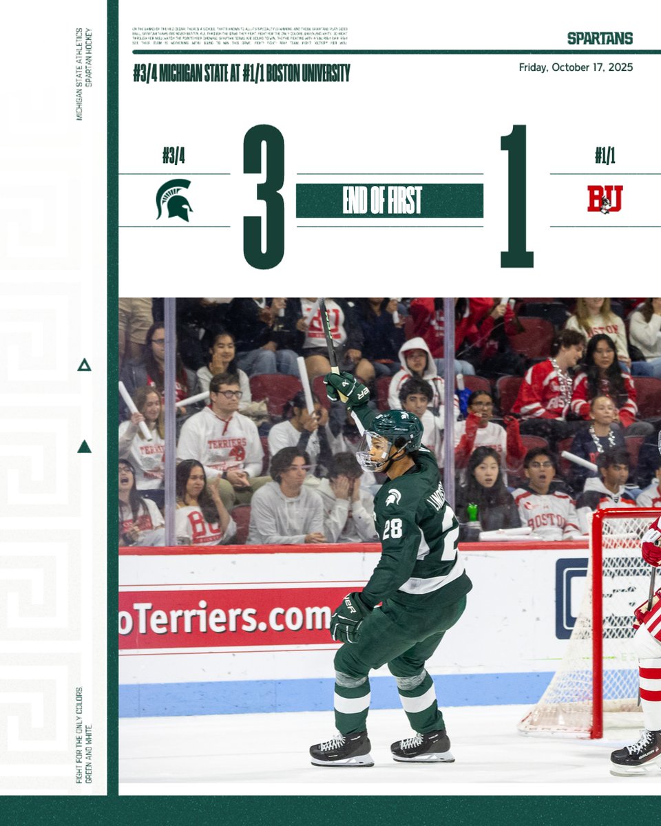 MSU_Hockey's tweet photo. Spartans on top after one!

🚨: Stramel, Nilson, Lindstrom
🍎: Basgall x2, O'Connell, Lee https://t.co/PthxmLh99r