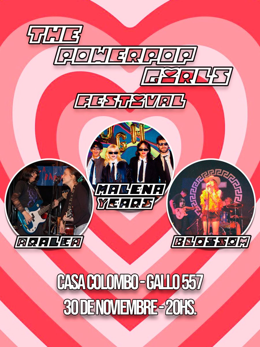 🎀 NOS VEMOS EL 30.11 EN CASA COLOMBO EN EL POWERPOP FESTIVAL 🎀

una noche llena de pop con tus chicas favoritas ⭐️

entradas x md a cualquiera de las bandas 💌

nos vemos ahí! 😚
