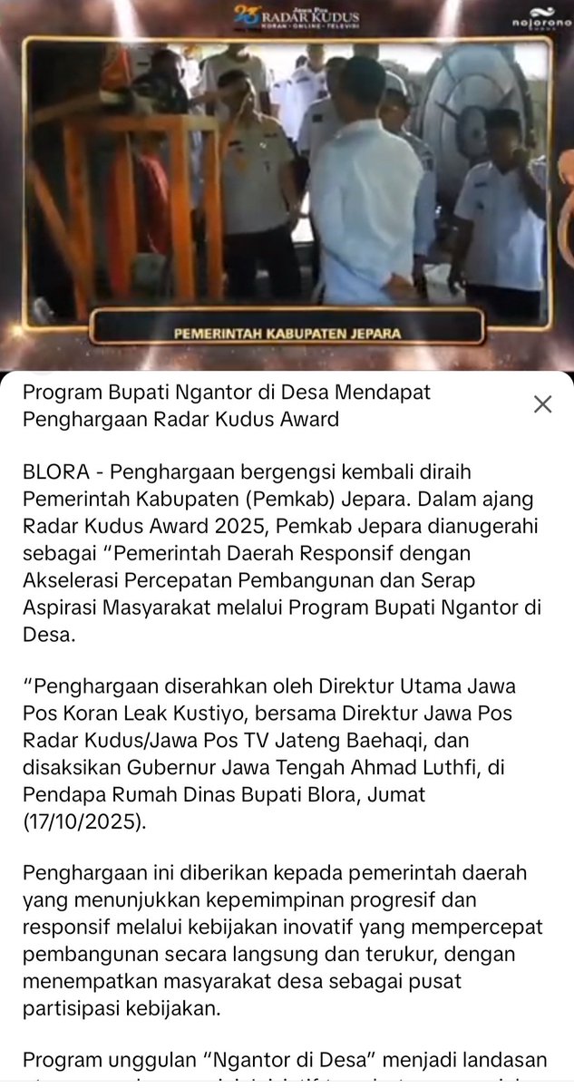 Bentar bentar.
Coba baca poin2nya <a href="/jeparakabgoid/">Pemkab Jepara</a> 
Jalanmu sudah mulus?
Kesehatan sudah merata? 
Aduan sudah ditindaklanjuti semua?
Anggaran bupati ngantor berapa?
Capeknya yg di lokasi gimana?

Ah masih banyak lagi