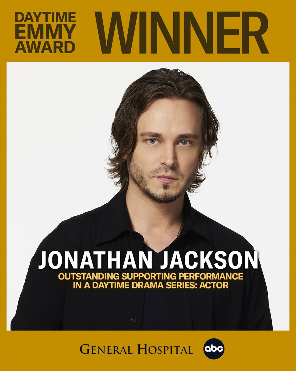 GeneralHospital's tweet image. Please help us congratulate @jonathanjackson on his #DaytimeEmmys win for Outstanding Supporting Performance in a Daytime Drama Series: Actor! 👏👏👏 @TheEmmys #GH #GeneralHospital