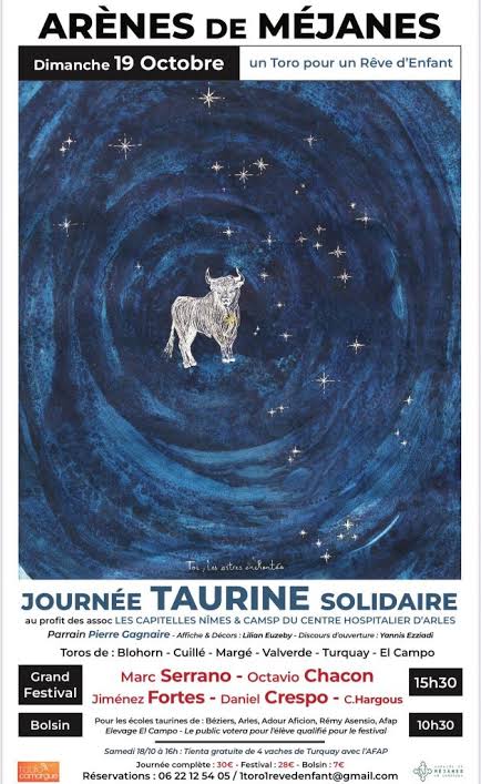 Méjanes FRA APLAZADO el festival benéfico del domingo a beneficio de la Asociación "Un toro por un sueño de niño" que preside <a href="/MarcSerrano1/">Marcos Serrano</a> por un decreto nacional debido a una enfermedad con el ganado bovino aparecida en Perpiñán. Se busca nueva fecha para su celebración