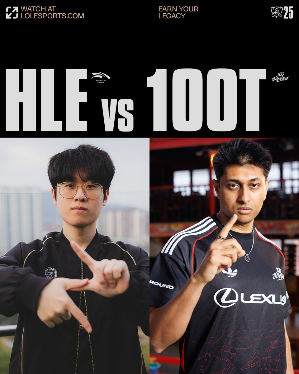 NA at #Worlds2025 tonight:

Match 1 (1 AM PT / 4 AM ET)
FlyQuest vs. Team Secret Whales

Match 4 (~4 AM PT / ~7 AM ET)
Hanwha Life Esports vs. 100 Thieves
