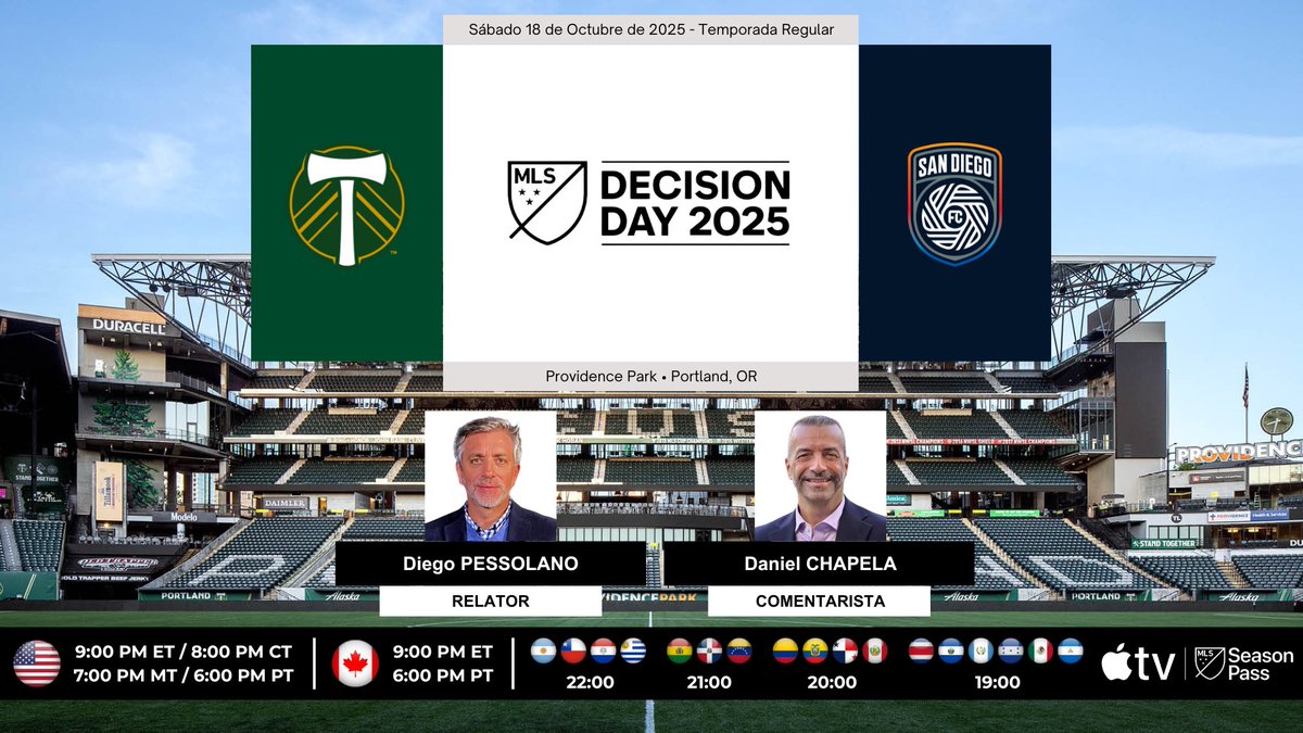 ⚽️ #MLS 🇺🇸 | #PortlandTimbers vs. #SanDiegoFC

🎙Relator: <a href="/DiegoPessolano/">Diego Pessolano</a>
🎙Comentarista: <a href="/dchapela/">Daniel Chapela 🇻🇪</a>
💻📱MLS Season Pass en <a href="/AppleTV/">Apple TV</a>

#️⃣ #MLSSeasonPass - #DecisionDay - #PORvSD